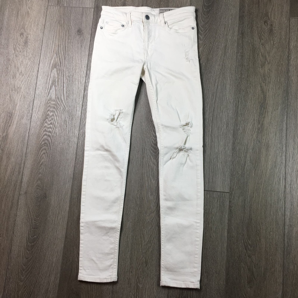 All Saints Stretch Low Rise Distressed Denim Skinny Jeans White Size 27